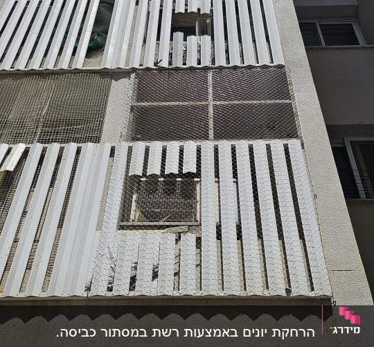 הרחקת יונים באמצעות רשת במסתור כביסה.